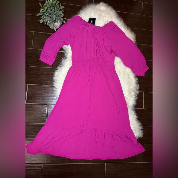 Scoop Hot Pink Blouson Midi Dress with Bow in Back sz XL - Picture 2 of 9